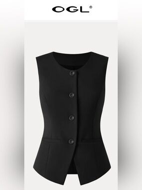 NEW, OGL Black Ponte De Roma Button Front Sleeveless Vest Size Medium Retail $69